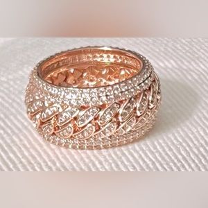 14k rose gold cuban link ring womens size 8 diamond simulant rings